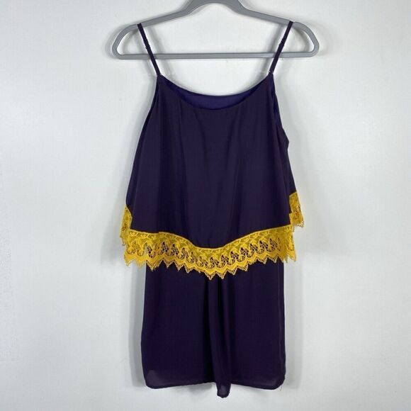 Fascination Size Medium At The Half Lace Trim Mini Dress Purple Gold - Picture 2 of 4